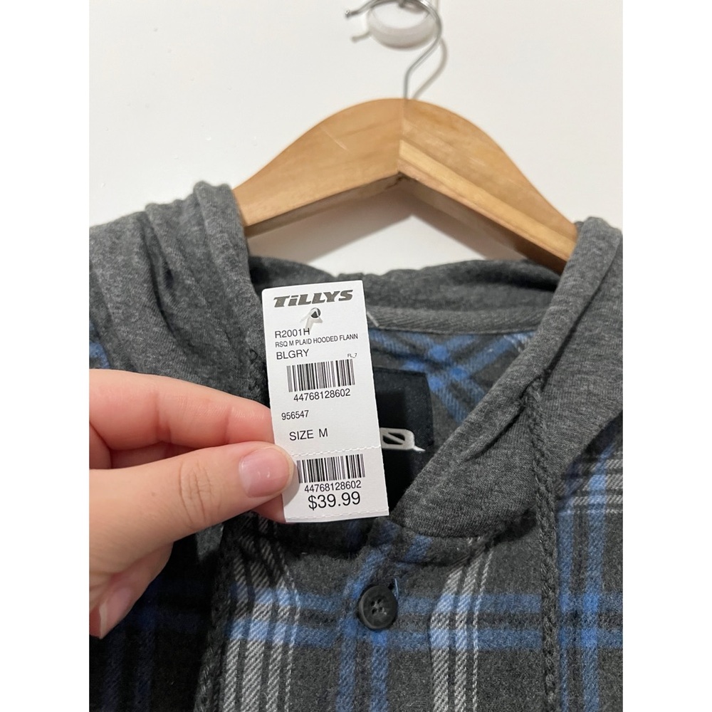 RSQ Men’s Plaid Hooded Flannel Long Sleeve Top Size Medium - Picture 5 of 7